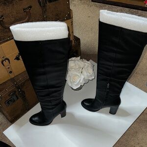 Sam Edelman Black Leather Over-The-Knee Heeled Boots